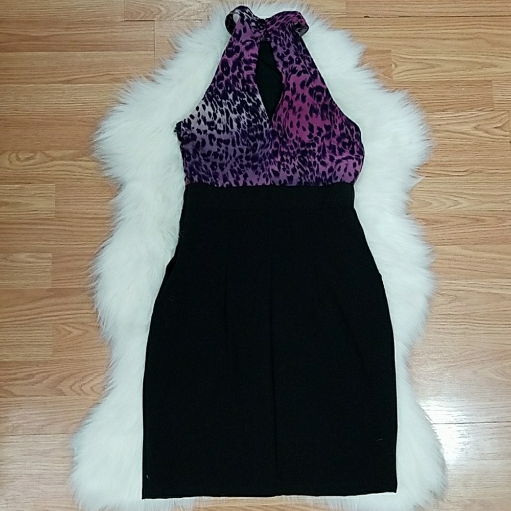 Halter Dress, ruffle leopard top & black bottom